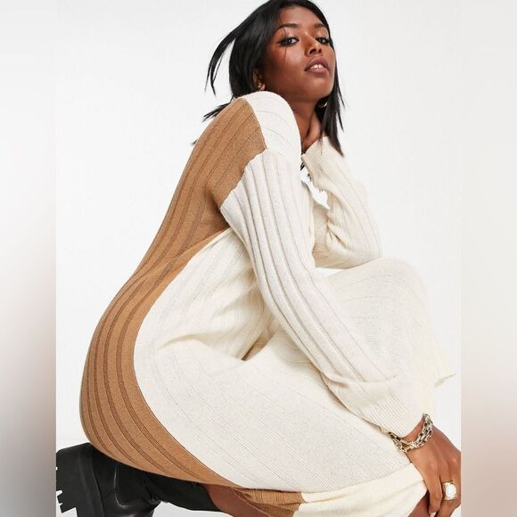 Madewell color block ribbed sweater dress in cream - Picture 7 of 7